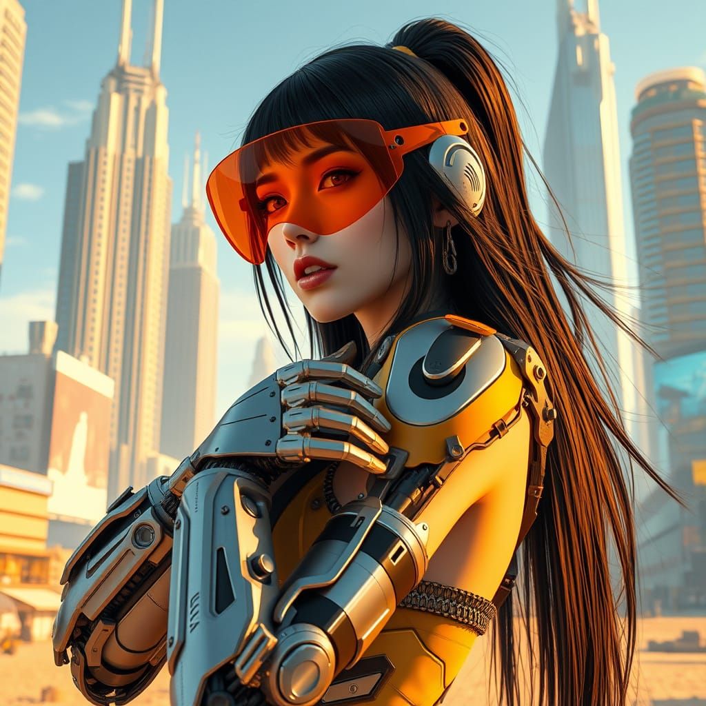 Cyberpunk Goddess in Golden Light