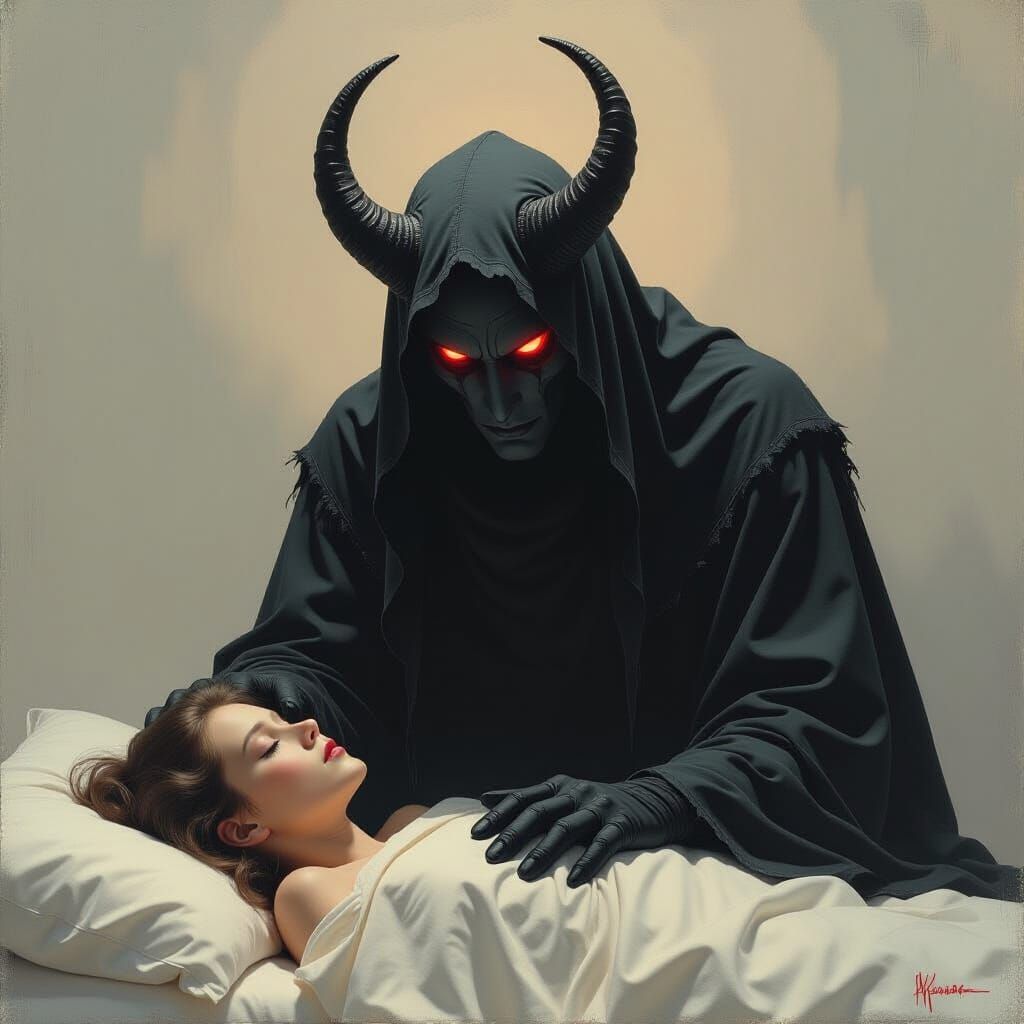 Haunting Sleep Paralysis Demon in Dark Surrealism