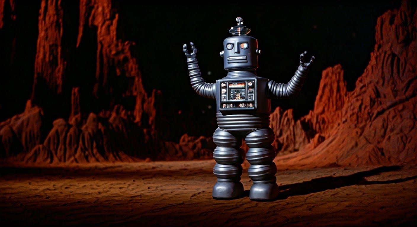 Lost in Space Robot in a Futuristic Alien Landscape