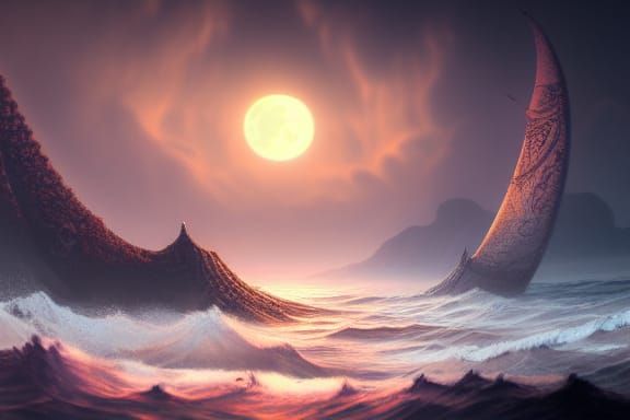 Moonlit Ocean Horizon in Detailed Matte Painting