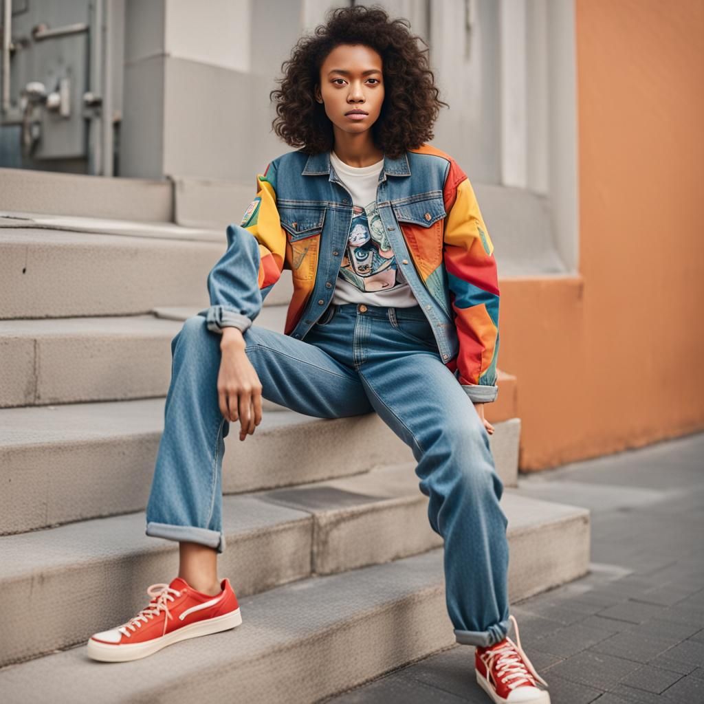 Girl in Denim Jacket and Graphic T-Shirt