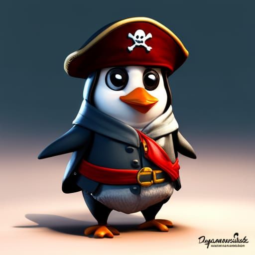 Baby Penguin Pirate in Dark Fantasy Style