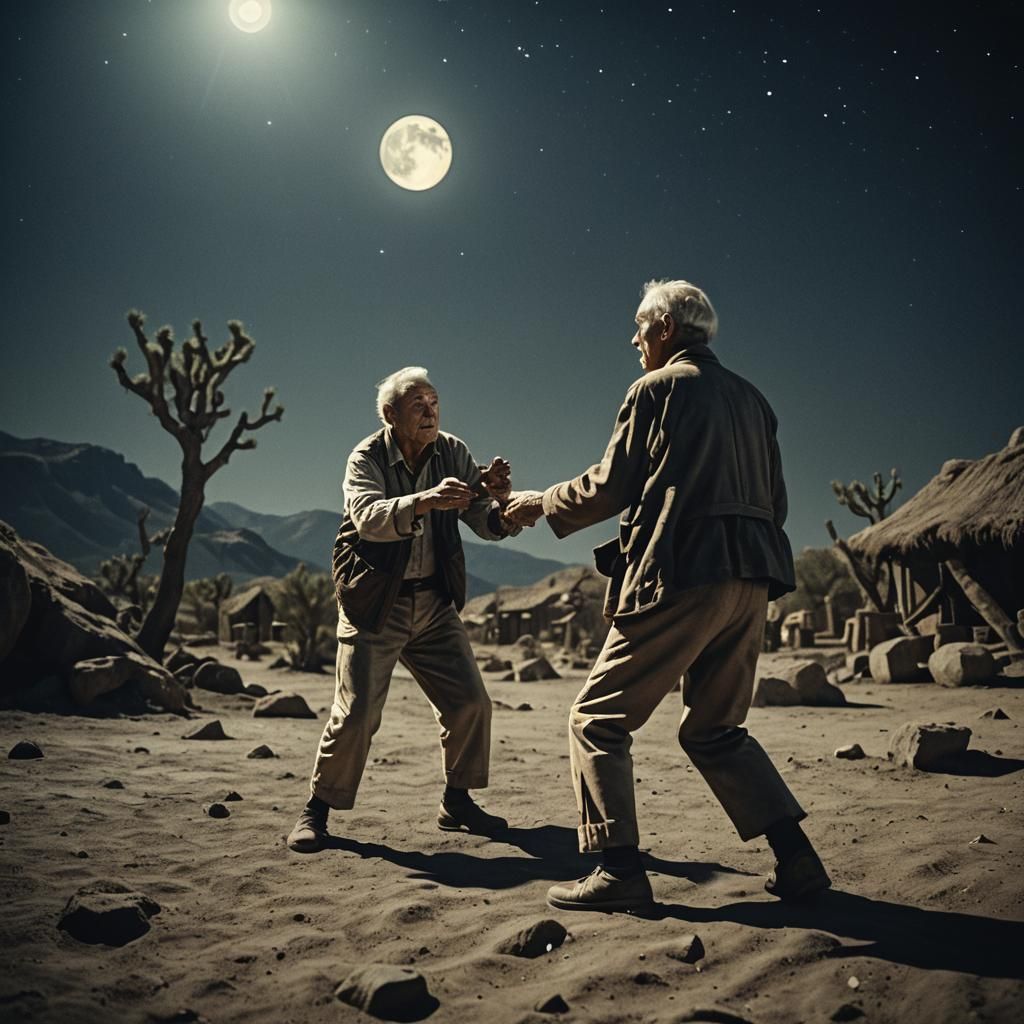Old Man Plays Petanque on the Moon