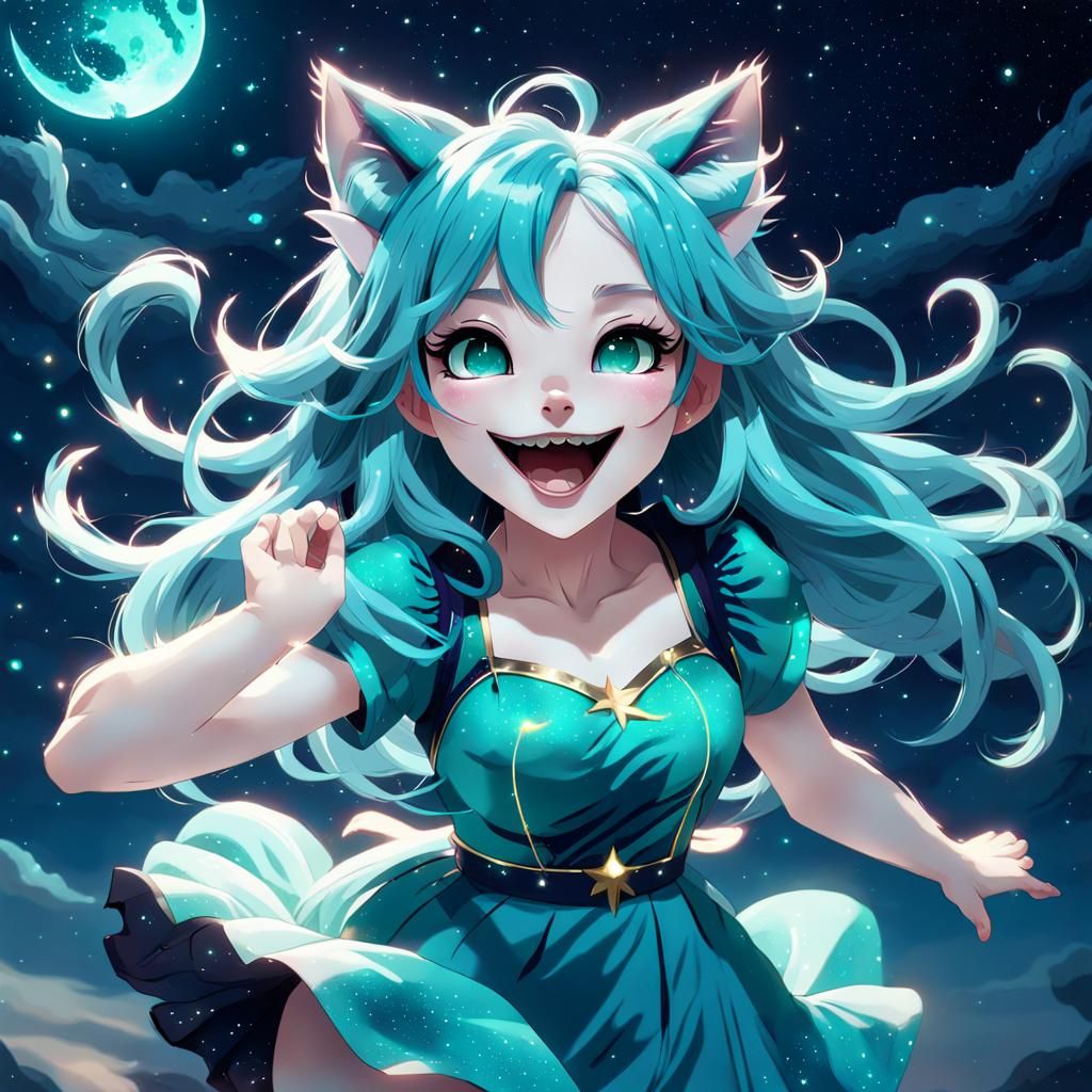 Adorable Catgirl Jumps Into Starry Sky