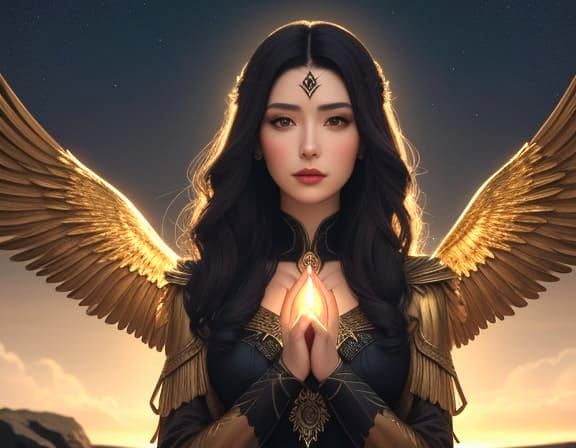 Winged Woman's Twilight Ritual: Inspired by Master Painters