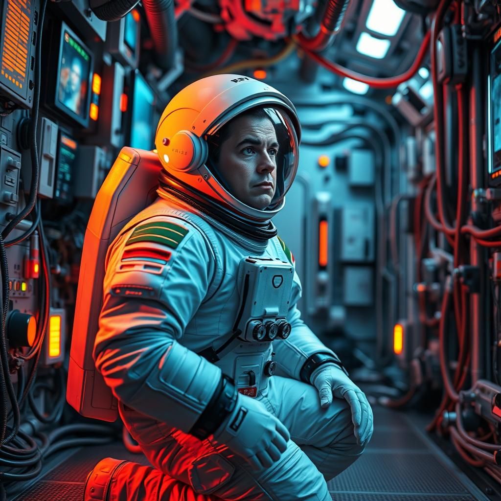 Astronaut Waiting in Line on the International Space Station