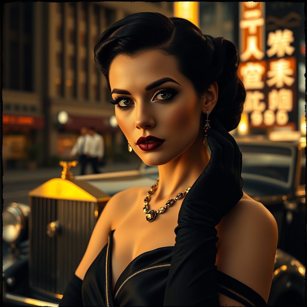 1930s Glamour Portrait in Film Noir Style