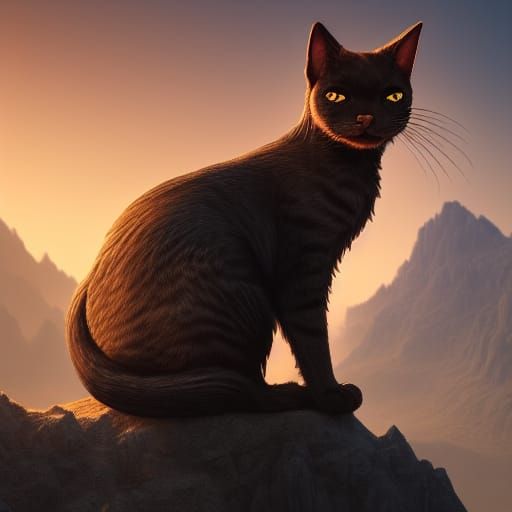 Small Cat Gazing in the Sun: Detailed Matte Painting