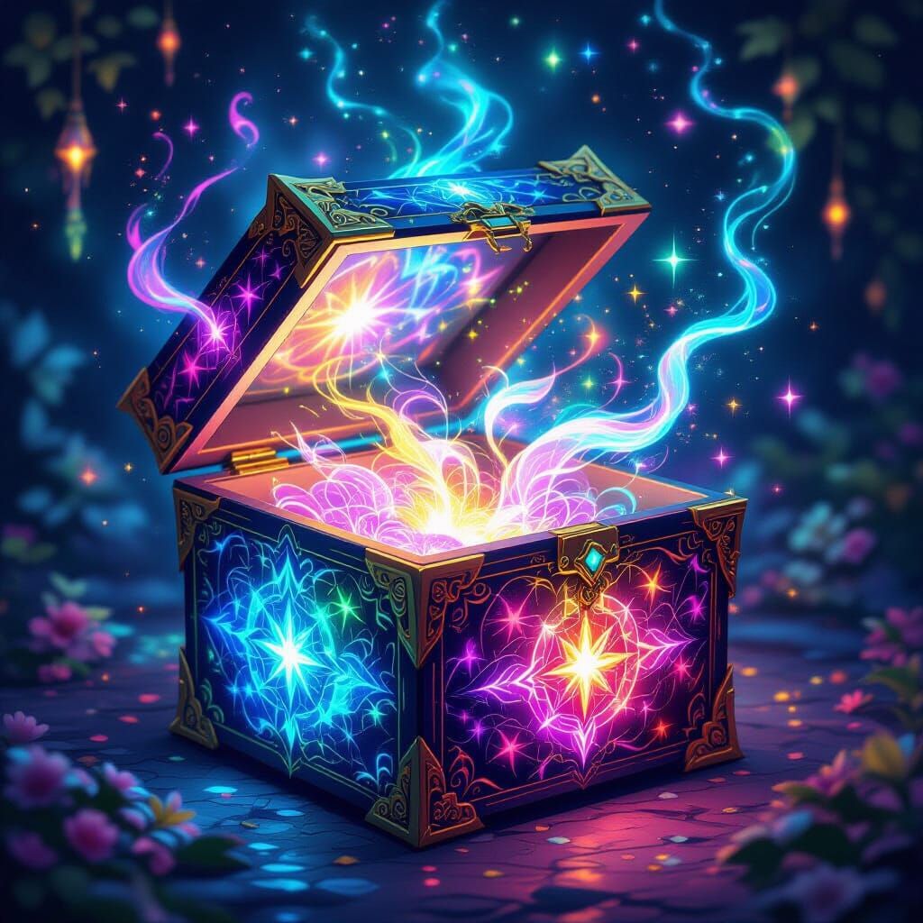 Enchanted Magic Box Overflowing with Multicolored Light