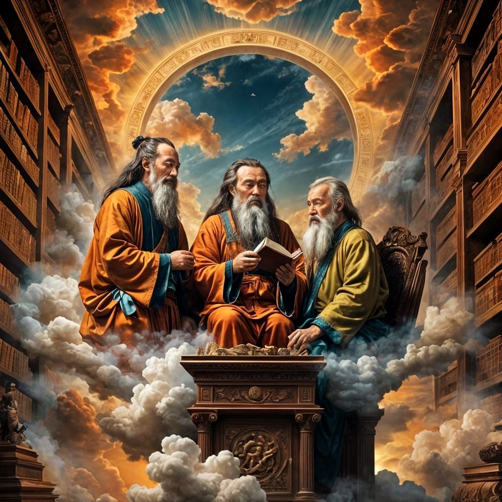 Philosophers Debate in a Heavenly Library