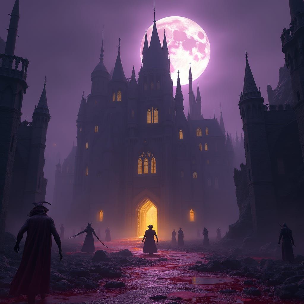 Epic Gothic Castle Battle in Dark Fantasy Style