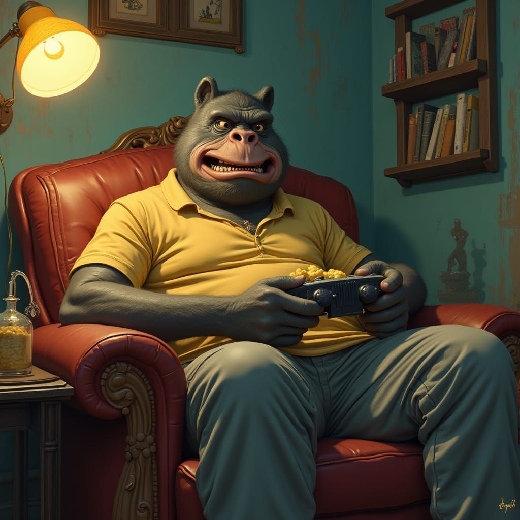 Gorilla Gamer in Hybrid Art Style