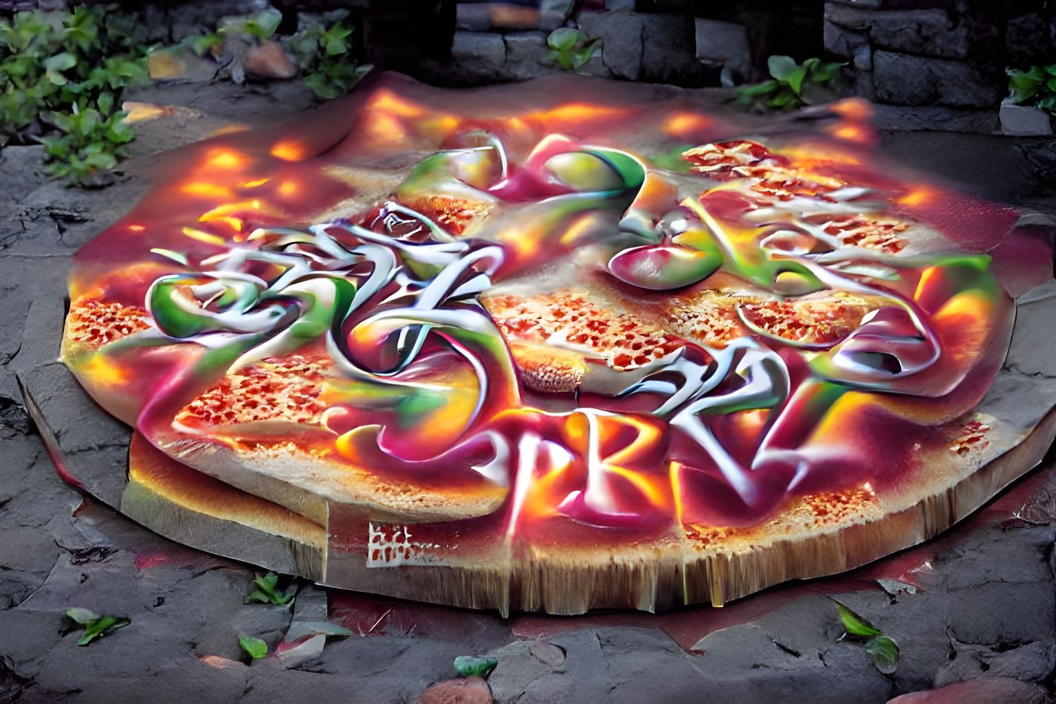 Street Graffiti Pizza in 8K Resolution