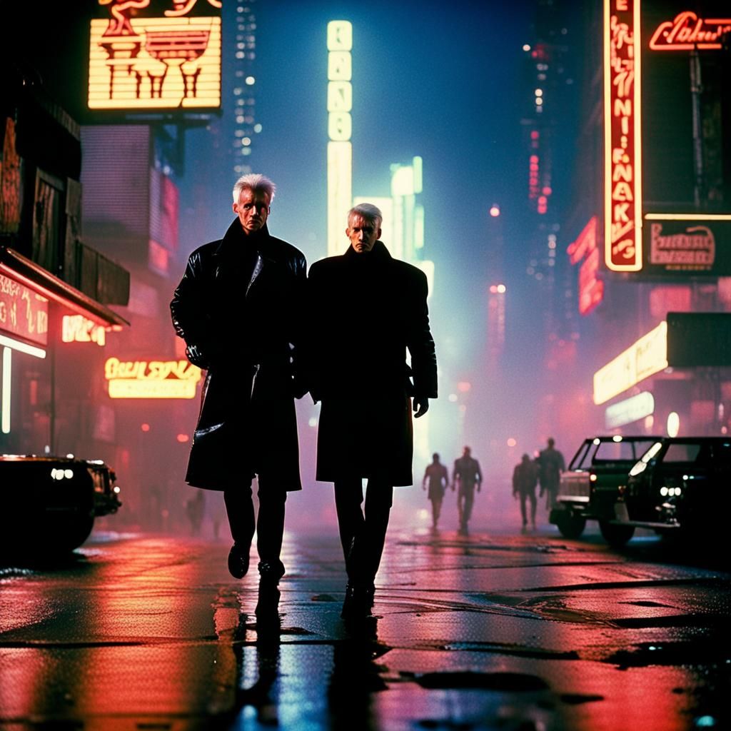 Roy Batty and Leon Kowalski in Cyberpunk City