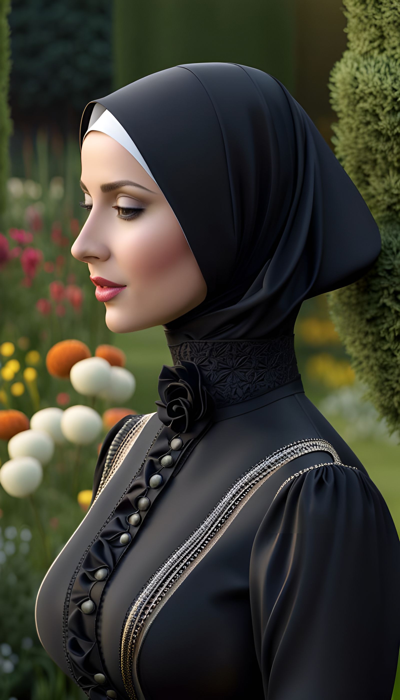 Victorian Woman in Garden, Sensual Photorealistic Render