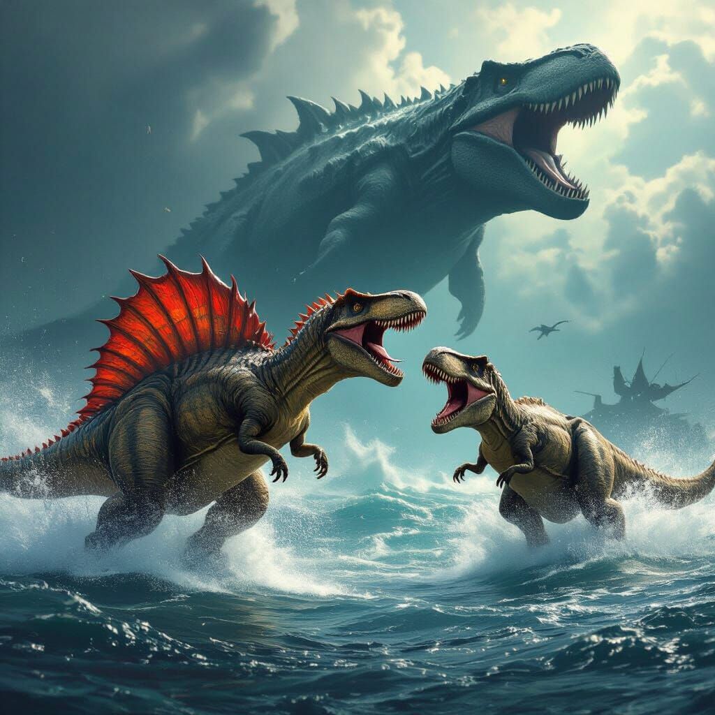Spinosaurus Battles T-Rex in Epic Underwater Scene