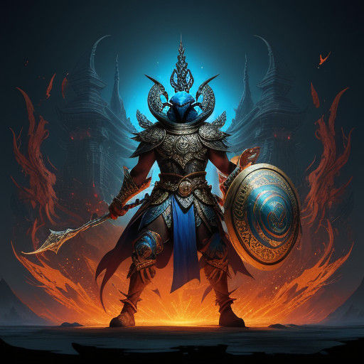 Bird-Like Warrior Wields Splendid Shield in Vibrant Fantasy...