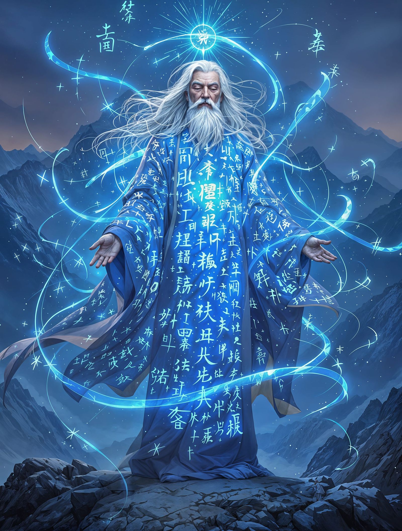 Ethereal Sage Amidst Majestic Peaks