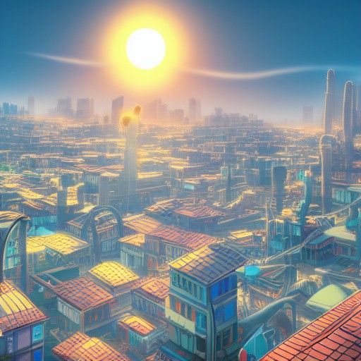 Sunrise Over Anime City Rooftops in 8K