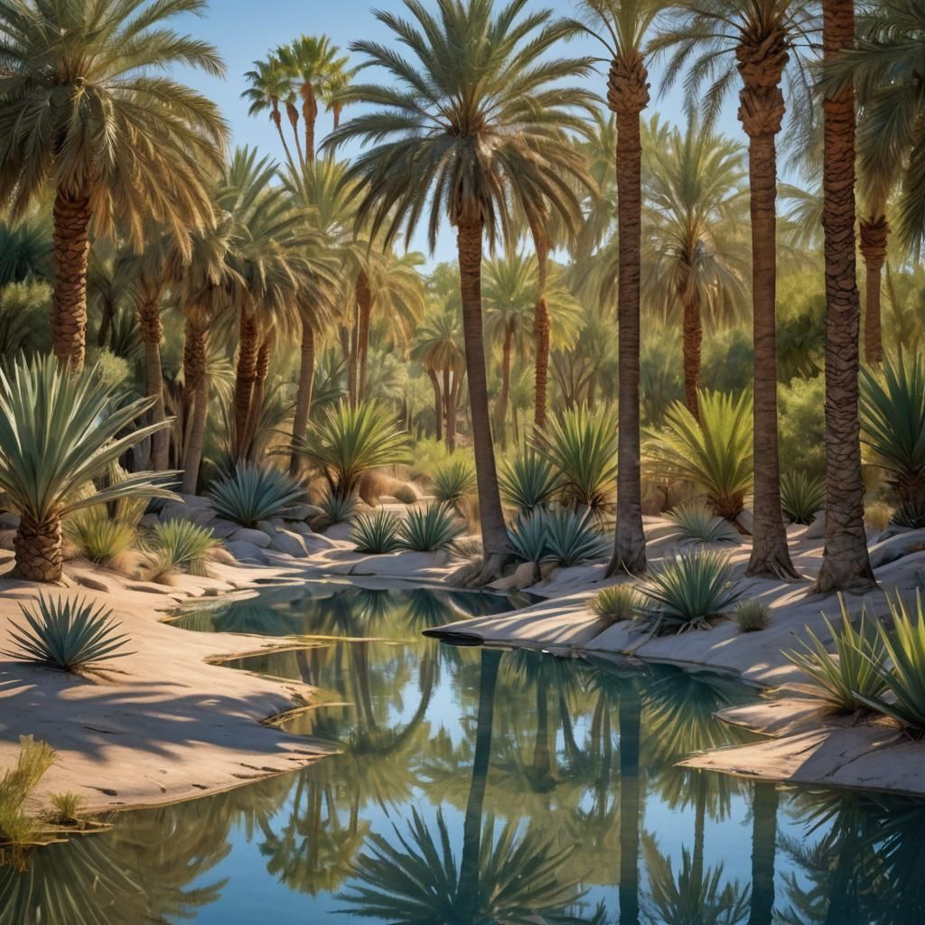 Desert Oasis in O'Keeffe Style with Blue Pond