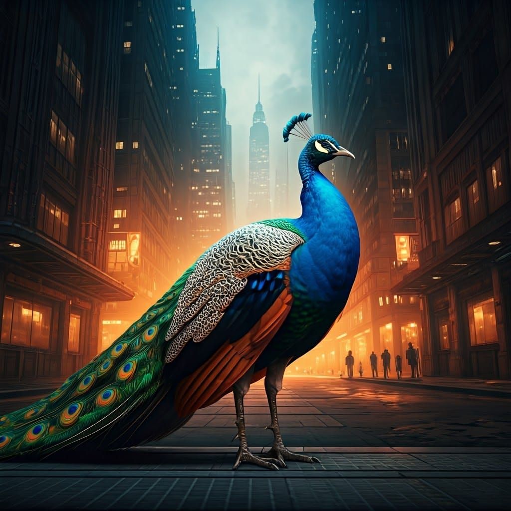Urban Peacock Splendor in Art Nouveau