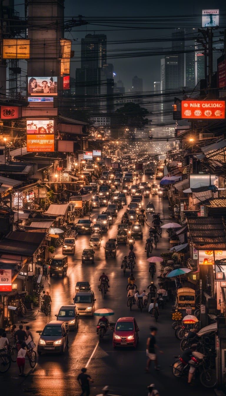 Bangkok Evening: Busy Streets, Sunset, and Thai Culture