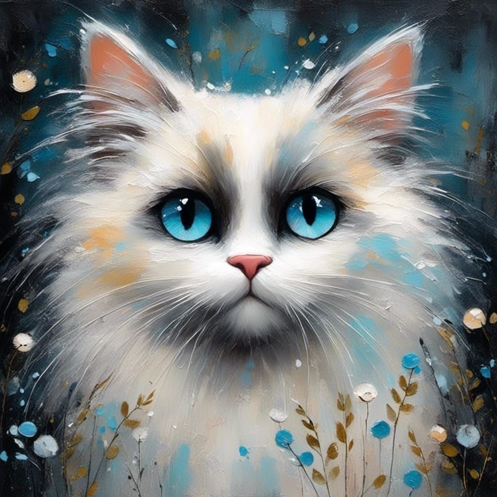 Whimsical Oil Painting of a Ragdoll Cat