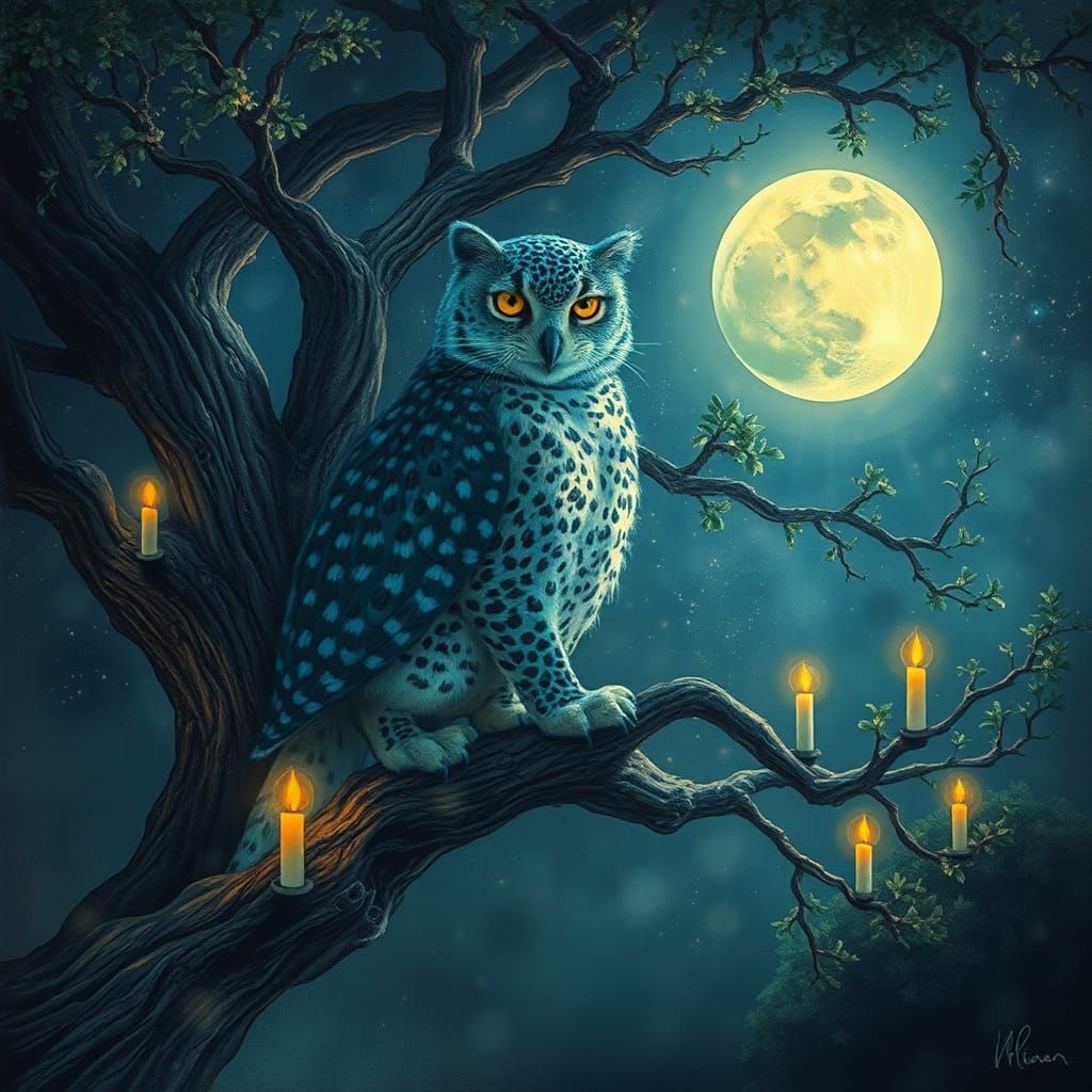 Surreal Blue Owl Leopard King of Time