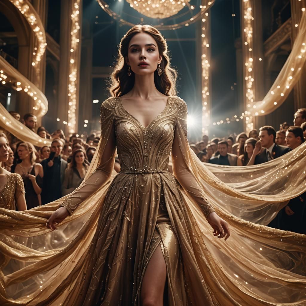 Glamorous Catwalk Model in Opulent Fashion Illustration