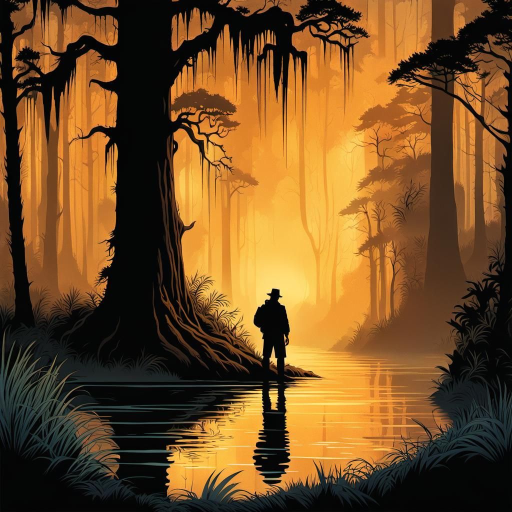 Misty Swamp Figure in Comic Book Art Style