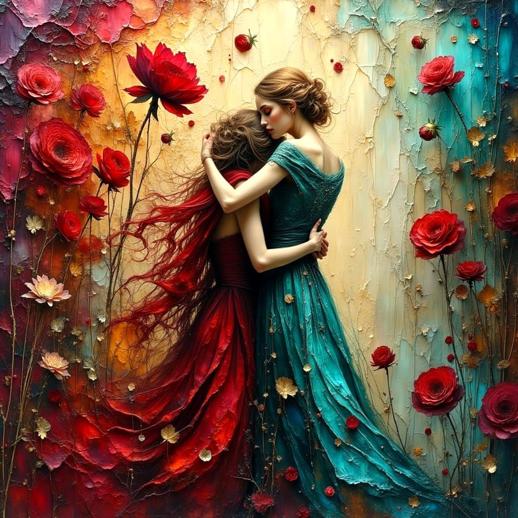 Textured Impasto Painting with Dreamlike Retro Composition