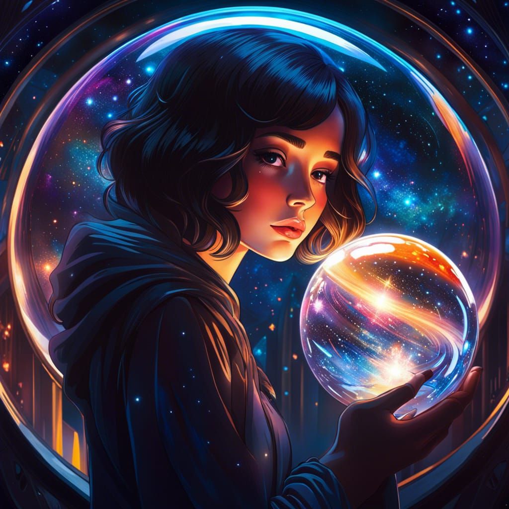 Girl Hugging Galaxy Sphere, Dynamic Lighting