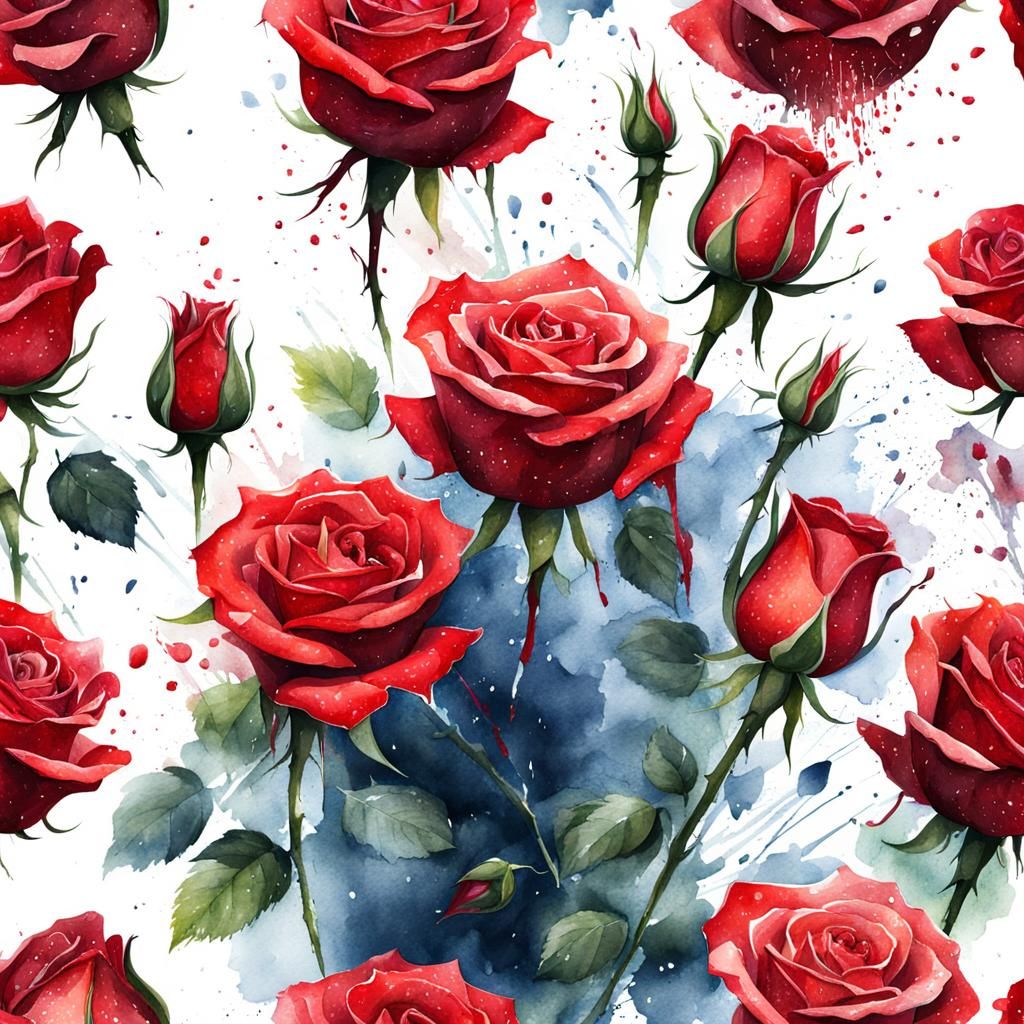 Disintegrating Red Roses: Digital Watercolor Illustration