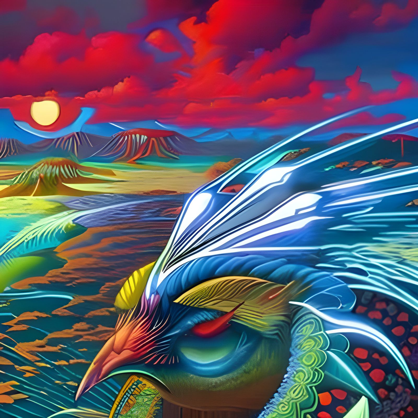 Futuristic Birdwatcher in a Fractal Oil Spill