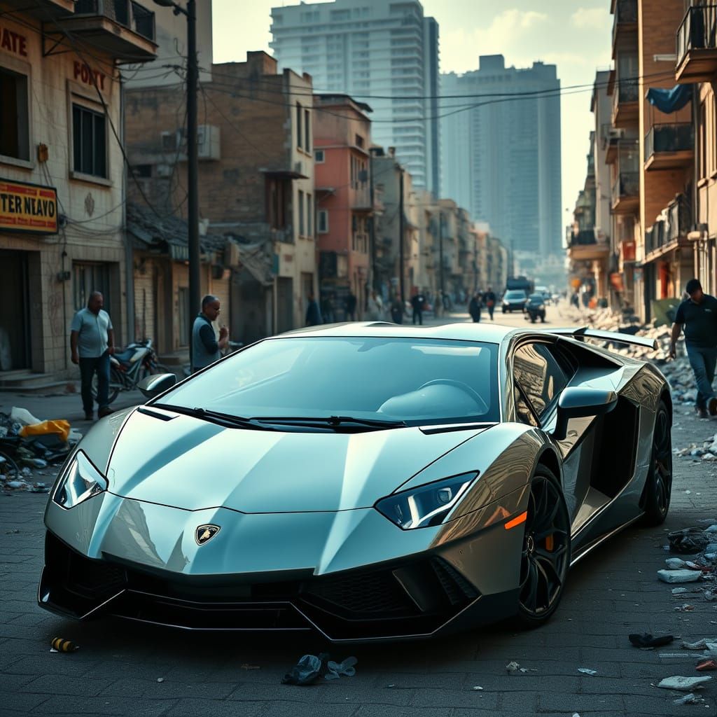 Lamborghini in Dystopian Cityscape: Cinematic Style