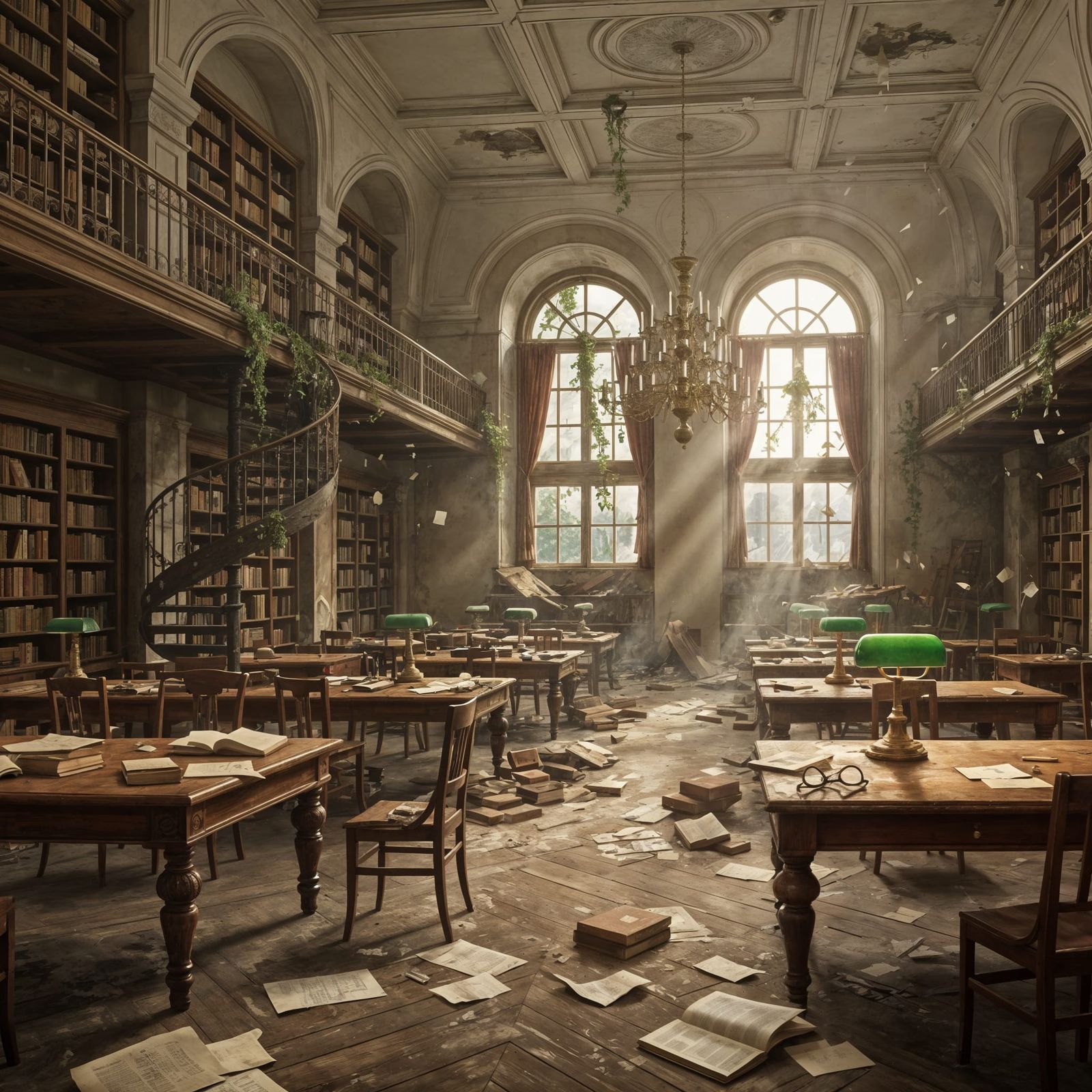 Abandoned Library Reading Room in Classical Realism Style