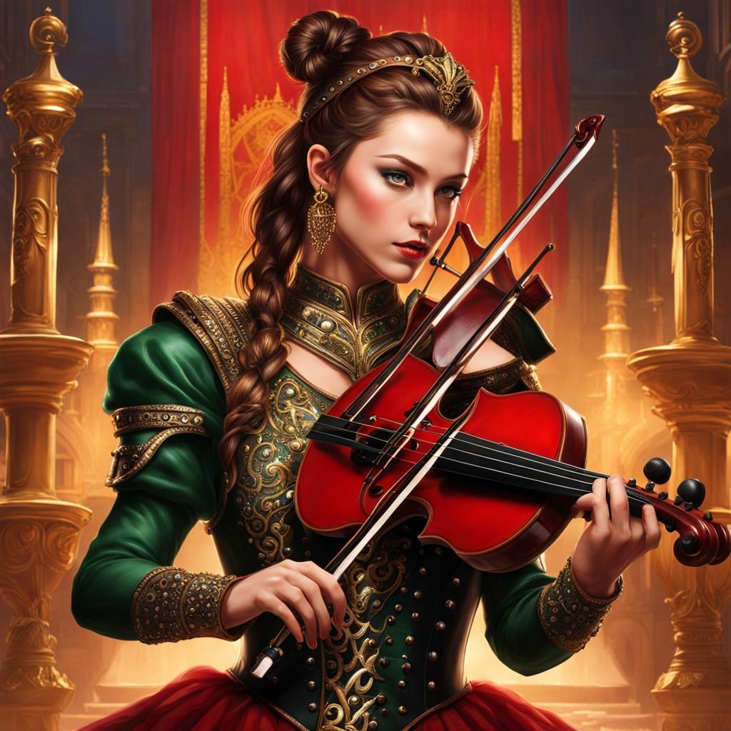 Kender Girl with Violin in Studded Leather Armor