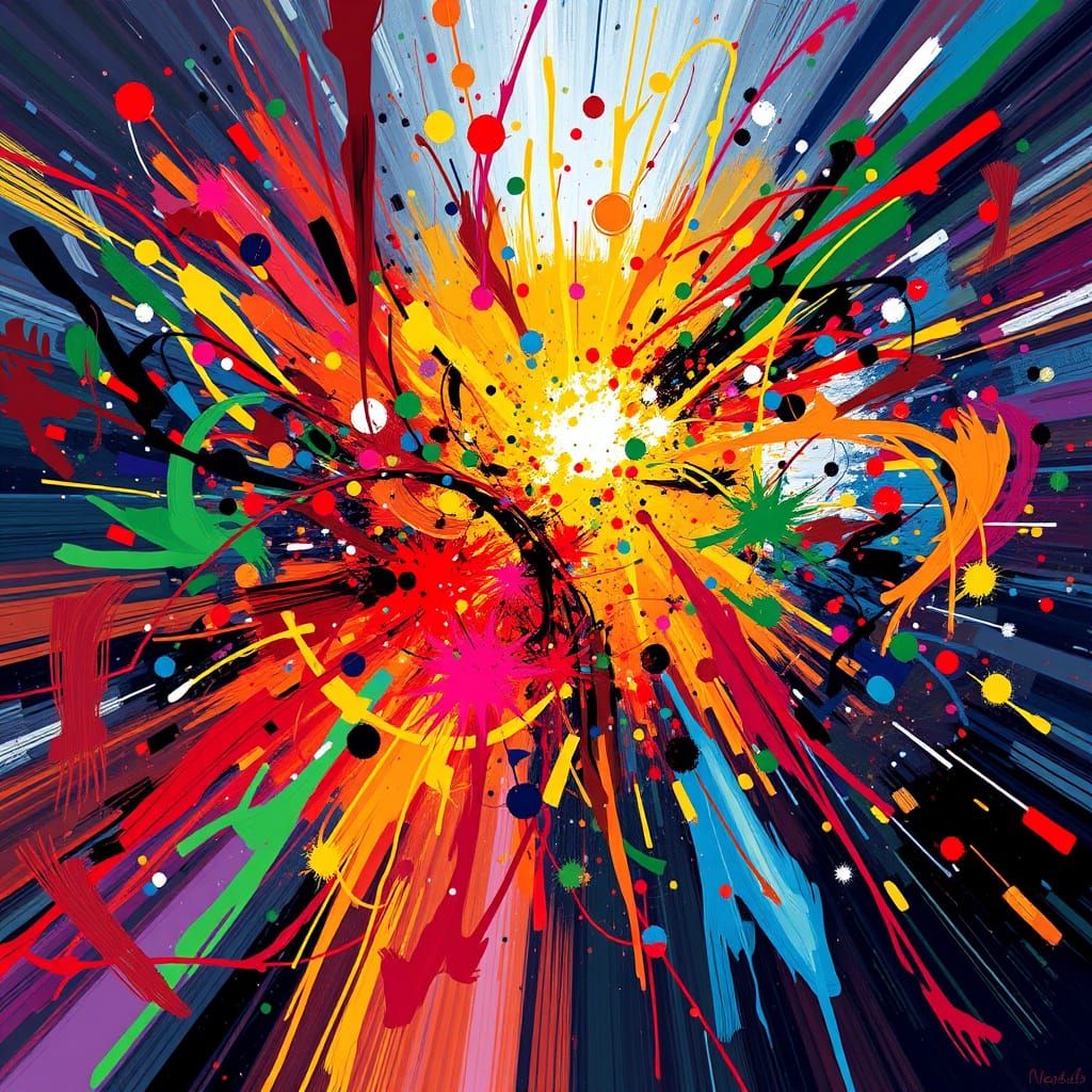 Abstract Digital Painting with Swirling Colors and Dynamic E...
