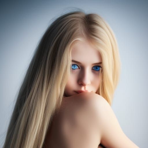 Hyperrealistic Portrait of a Blonde Girl with Blue Eyes