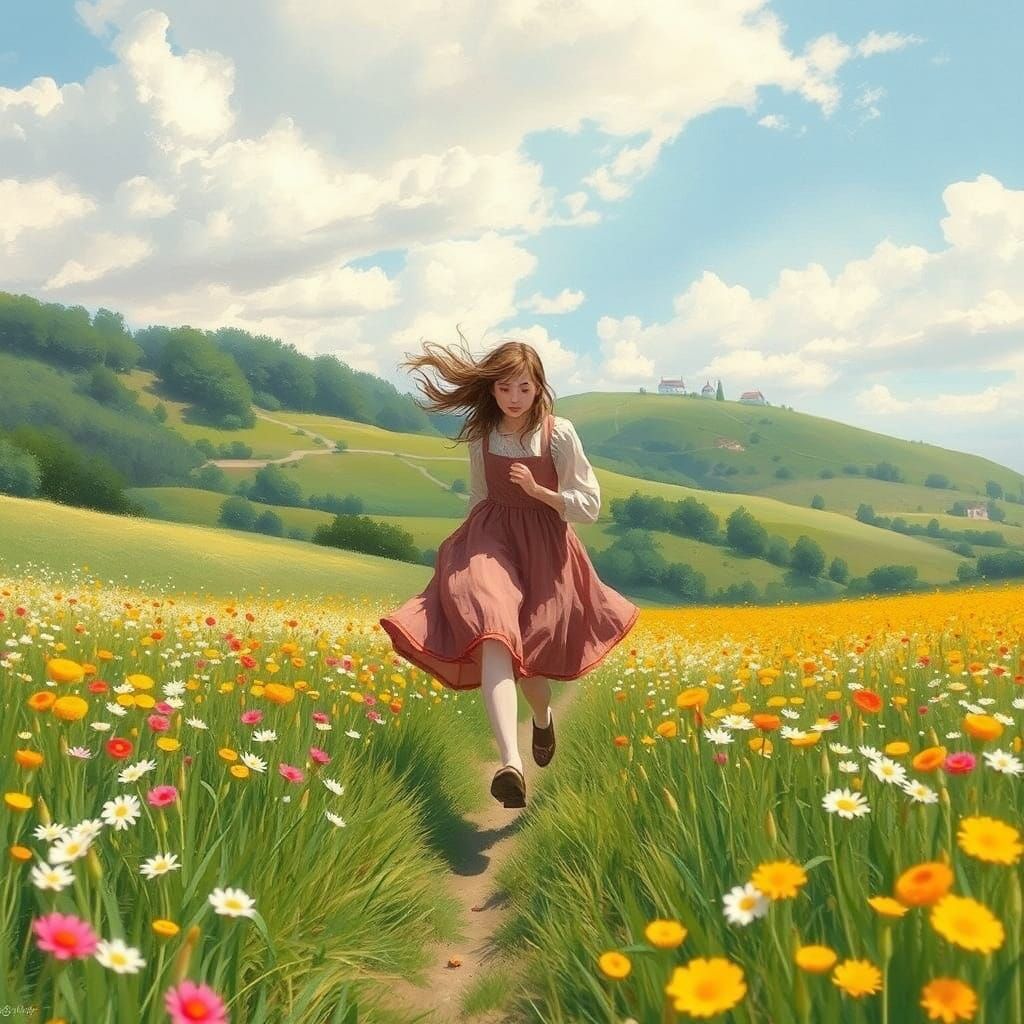 Hungarian Girl in Floral Field: American Impressionism
