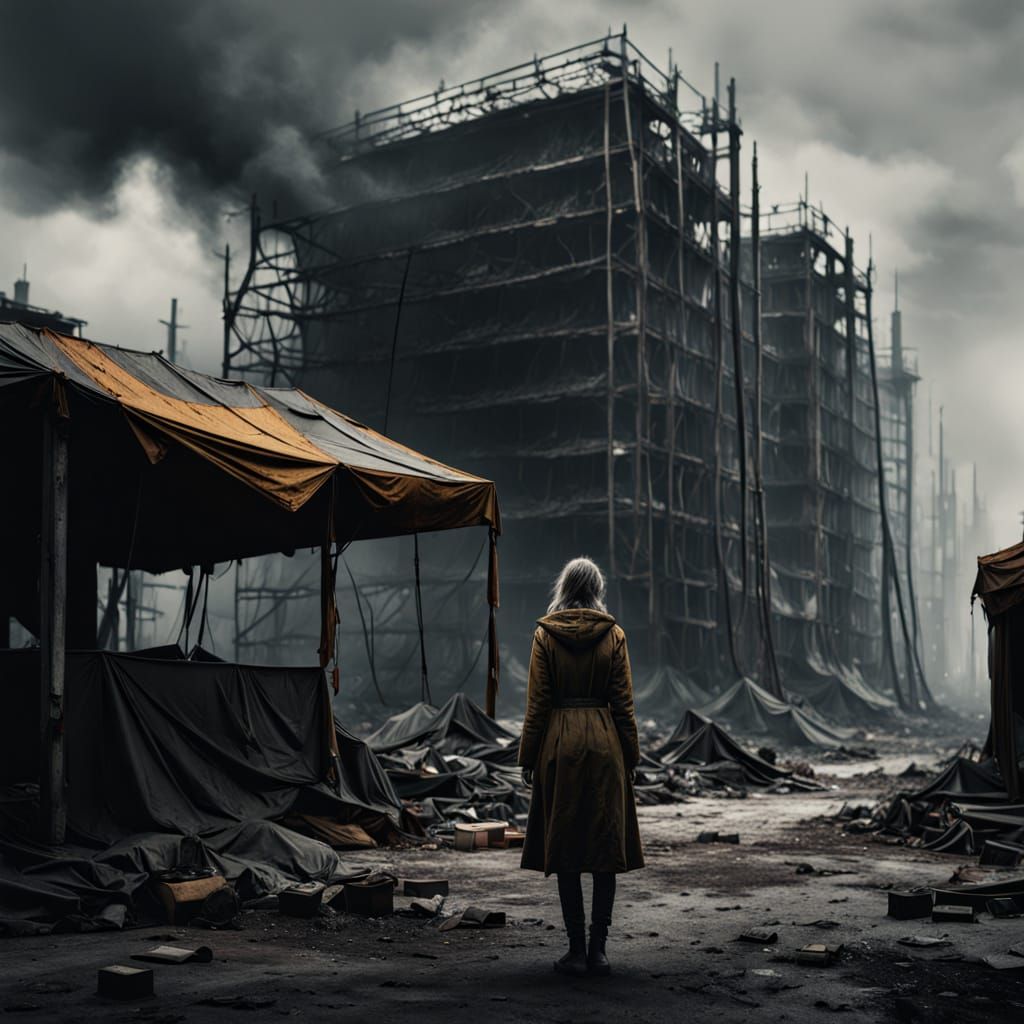 Gritty Dystopian Cityscape in Fauvist Expressionism Style