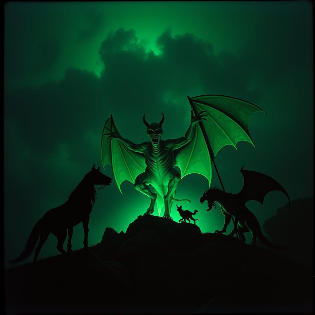 Demonic Carousel with Twisted Animals in Macabre Style