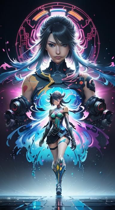 Anime Girl as Nintendo Switch in Cyberpunk Style