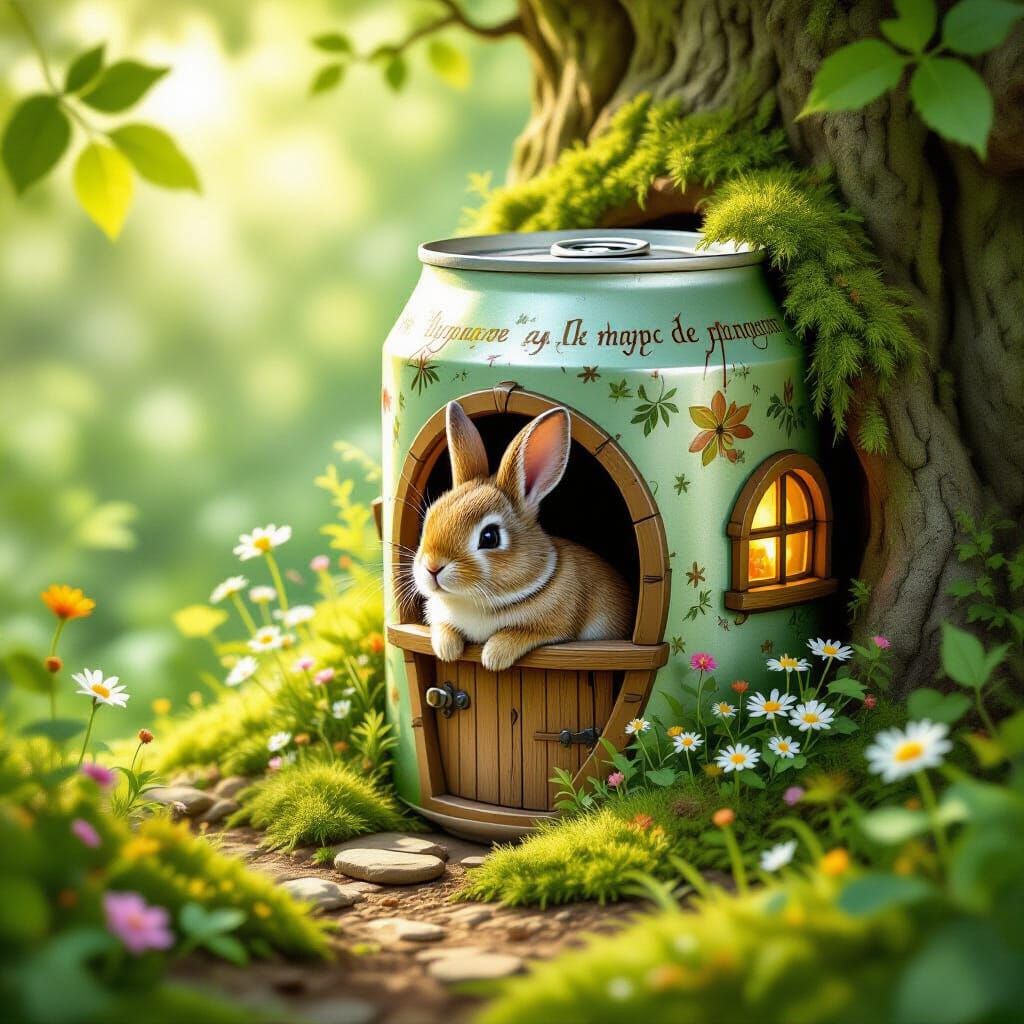 Rabbit's Soda Can Hobbit Hole in Enchanted Forest