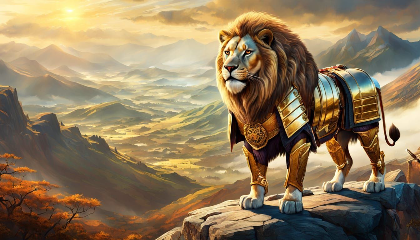 Lion Samurai in Golden Light: Digital Art