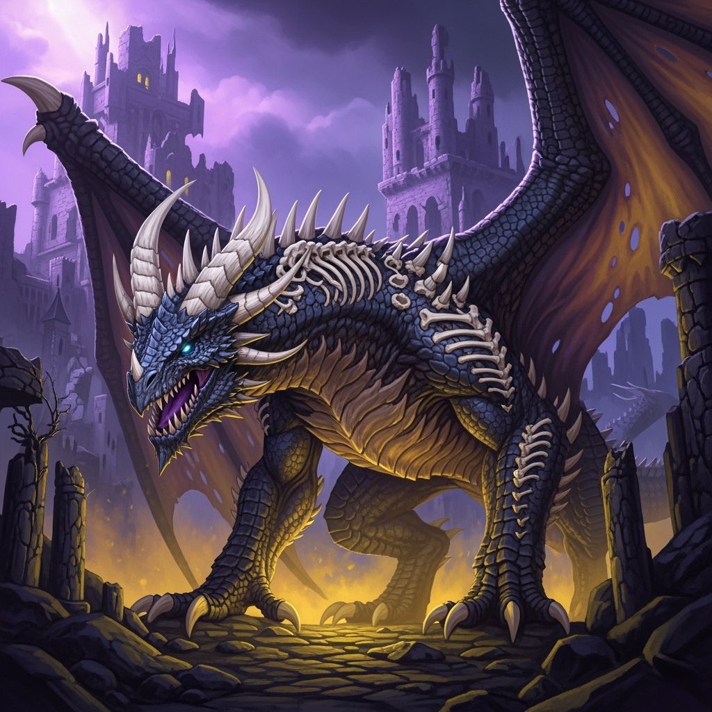 Colossal Black Land Dragon in Ruined Castle