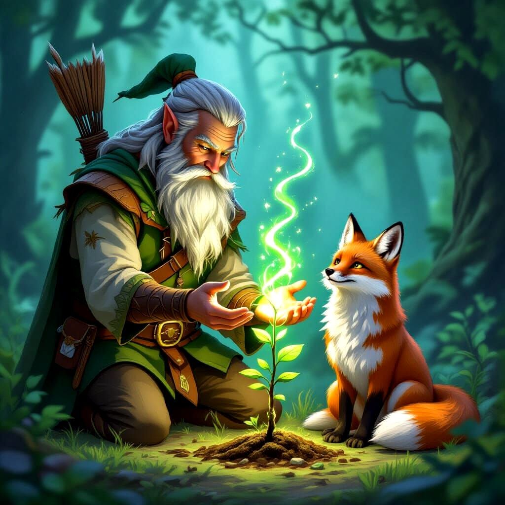 Druid Nurtures Sapling with Animal Companion