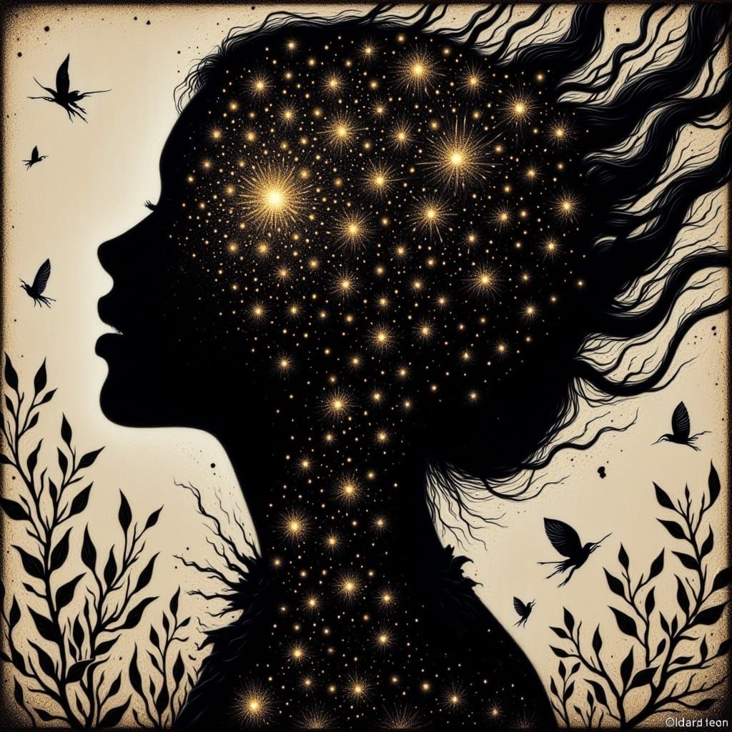 Silhouette with Filigree in Dreamlike Style
