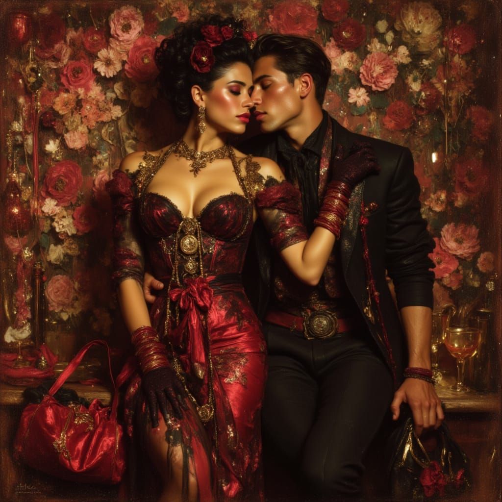 Spanish Dancer in Klimt Style with Sparkling Eyes