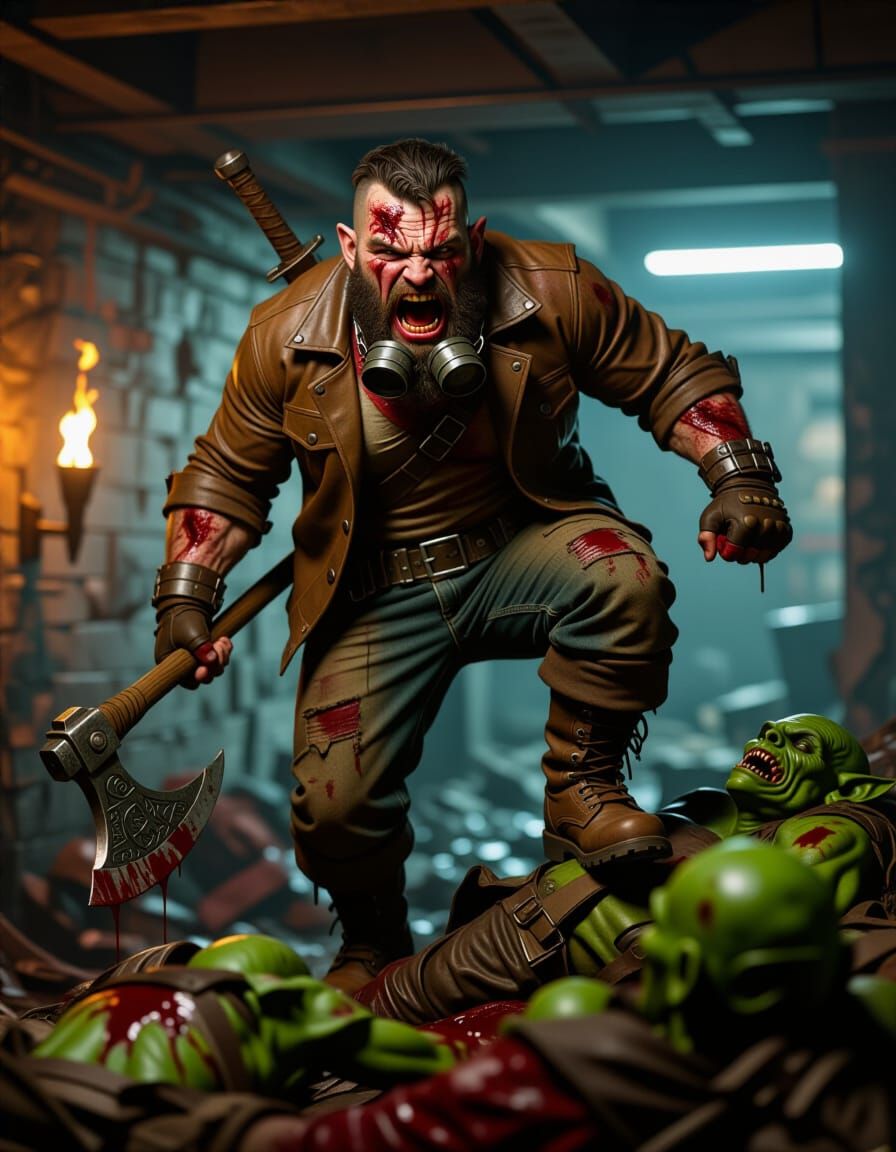 Furious Dwarven Mechanic in Dark Fantasy Realism